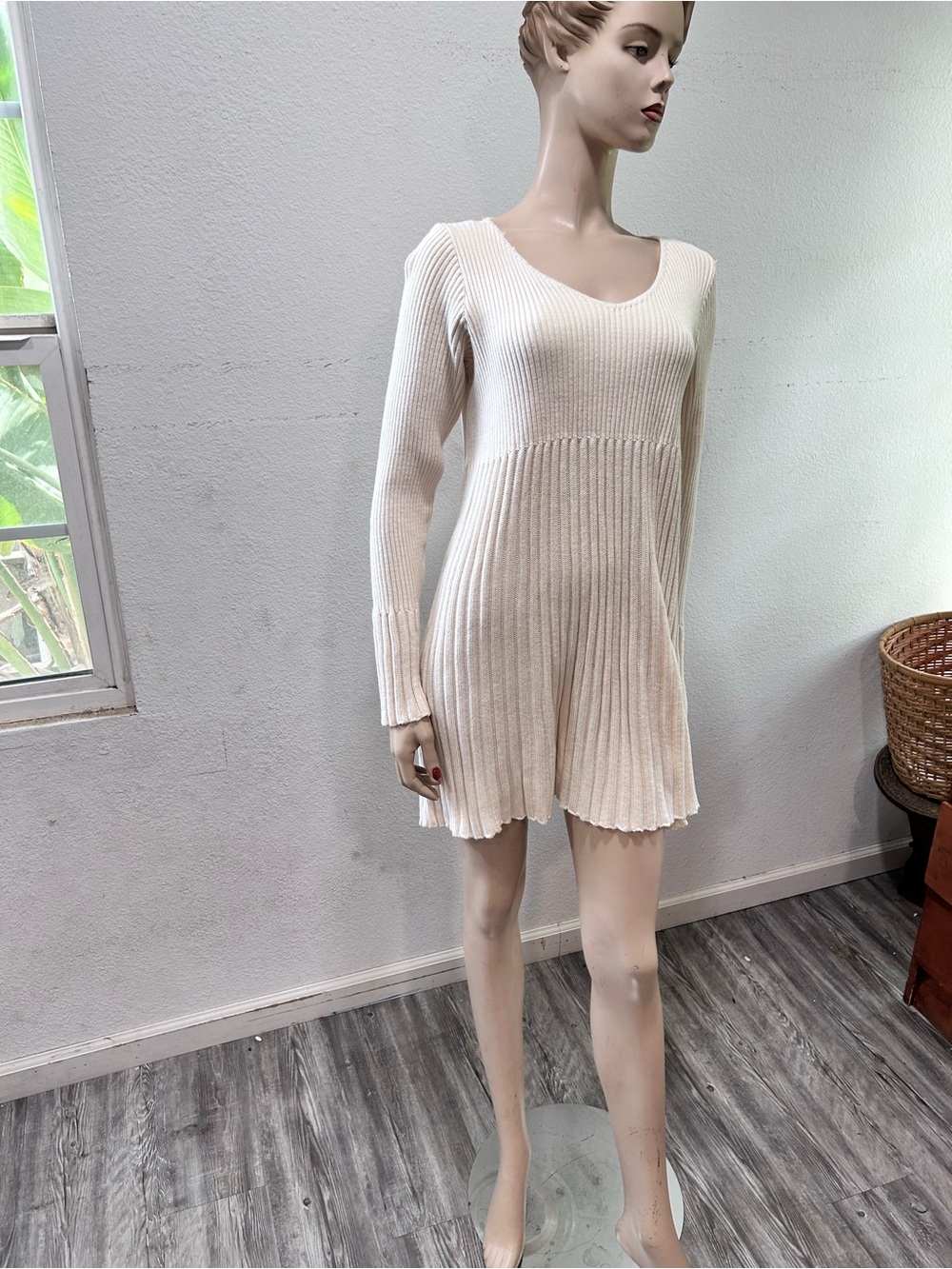 BRAZEAU Tricot  Long Sleeve kit Cream Mini Dress